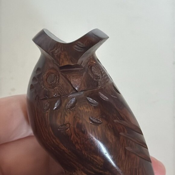 Vintage Ironwood Carved Owl Sculpture Approx 4” Tall - Picture 8 of 11